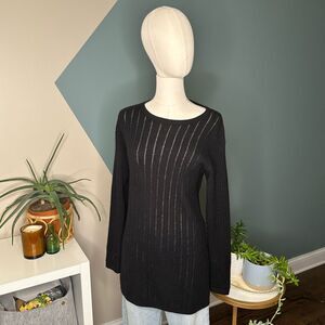 Vintage 90s Neiman Marcus Black Cashmere Sweater Tunic Ribbed Knit Longline SP